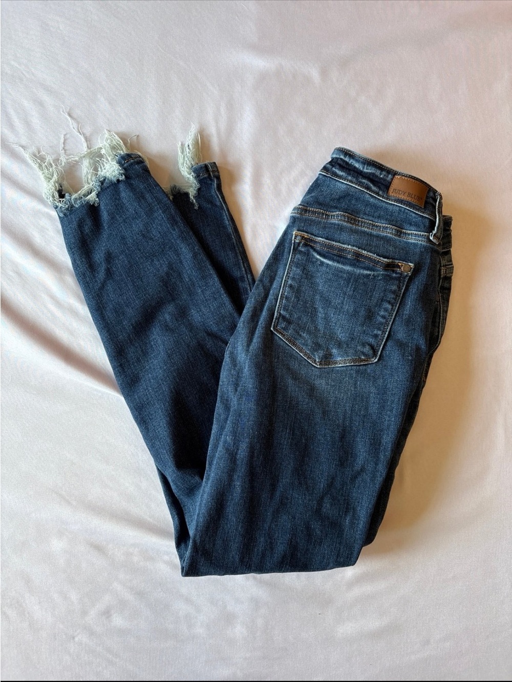 Judy Blue Indigo Frayed Hem Ankle Jeans